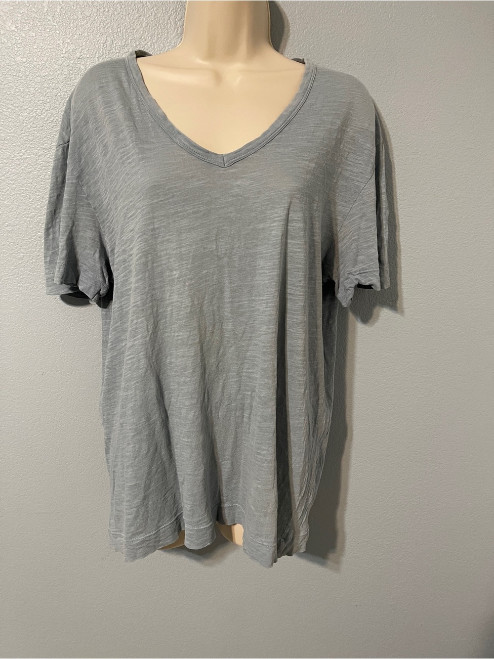 Theory Womens Gray Blue V Neck T Shirt Slub Knit Relaxed Fit Short Sleeve Medium